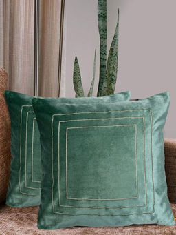 At Home by Nilkamal - 2 Solid Cotton Polyester Cushion Covers Green (16x16 inches)