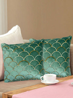At Home by Nilkamal - 2 Abstract Cotton Polyester Cushion Covers Green (16x16 inches)