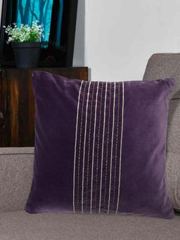 At Home by Nilkamal - Embroidered Cotton Polyester Cushion Cover Lavender (16x16 inches)