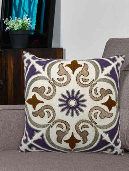 At Home by Nilkamal - Embroidered Cotton Polyester Cushion Cover Lavender (16x16 inches)