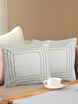 At Home by Nilkamal - 2 Solid Cotton Polyester Cushion Covers Off White (16x16 inches)