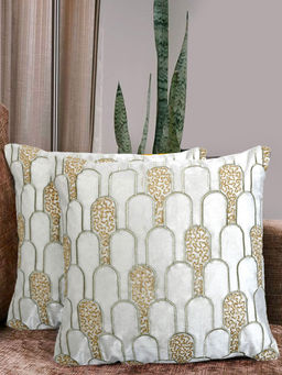 At Home by Nilkamal - Abstract Cotton Polyester Cushion Covers 2 Off White (16x16 inches)