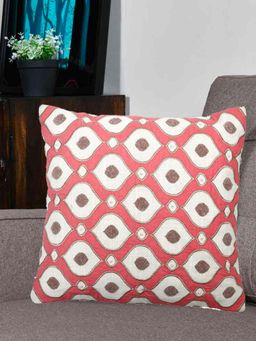 At Home by Nilkamal - Embroidered Cotton Polyester Cushion Cover Pink (16x16 inches)