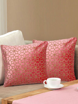 At Home by Nilkamal - 2 Floral Cotton Polyester Cushion Covers Pink (16x16 inches)