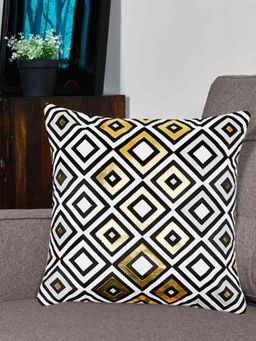 At Home by Nilkamal - Geometric Polyester Cushion Cover Off White (16x16 inches)