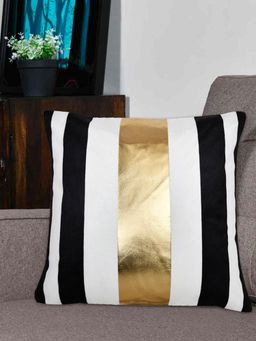 At Home by Nilkamal - Striped Polyester Cushion Cover Off White (16x16 inches)