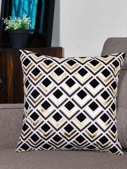 At Home by Nilkamal - Geometric Polyester Cushion Cover Off White (16x16 inches)