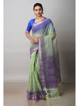 Unnati Silks - Green Pure Block Printed Kota Cotton Saree with Unstitched Blouse