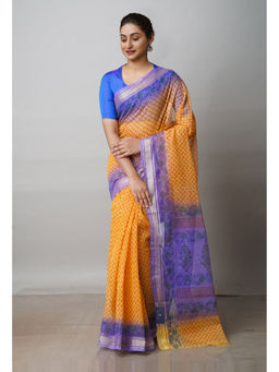 Unnati Silks - Blue Pure Block Printed Kota Cotton Saree with Unstitched Blouse