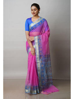 Unnati Silks - Pink Pure Block Printed Kota Cotton Saree with Unstitched Blouse