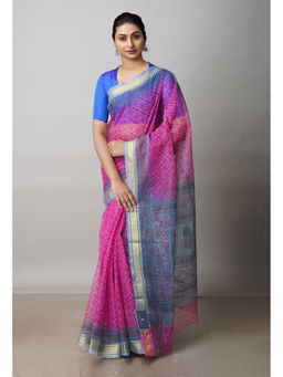 Unnati Silks - Pink Pure Block Printed Kota Cotton Saree with Unstitched Blouse