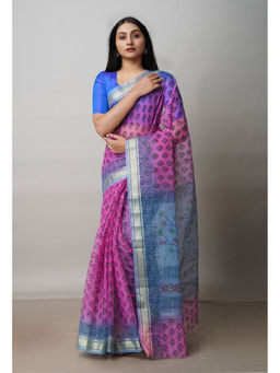 Unnati Silks - Pink Pure Block Printed Kota Cotton Saree with Unstitched Blouse