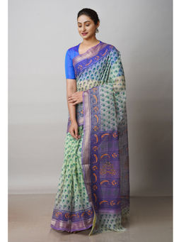 Unnati Silks - Green Pure Block Printed Kota Cotton Saree with Unstitched Blouse