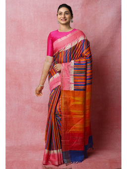 Unnati Silks - Multi Pure Handloom Printed Vidarbha Tussar Jute Saree with Unstitched Blouse