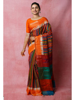 Unnati Silks - Multi Pure Handloom Printed Vidarbha Tussar Jute Saree with Unstitched Blouse