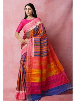 Unnati Silks - Multi Pure Handloom Printed Vidarbha Tussar Jute Saree with Unstitched Blouse