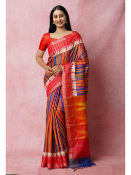 Unnati Silks - Multi Pure Handloom Printed Vidarbha Tussar Jute Saree with Unstitched Blouse