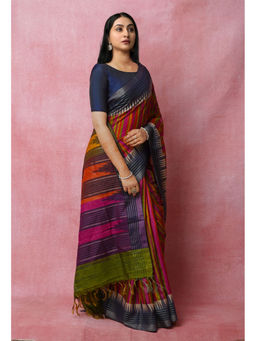 Unnati Silks - Multi Pure Handloom Printed Vidarbha Tussar Jute Saree with Unstitched Blouse