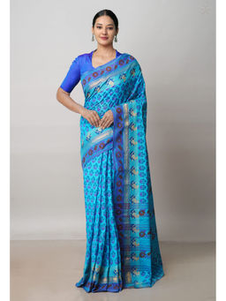 Unnati Silks - Blue Pure Handloom Pavani Dyed Printed Chettinad Cotton Saree