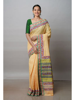 Unnati Silks - Cream Pure Handloom Pavani Dyed Printed Chettinad Cotton Saree