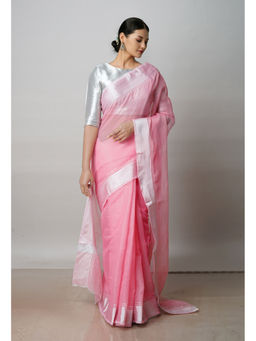 Unnati Silks - Pink Pure Plain Kota Cotton Saree with Unstitched Blouse
