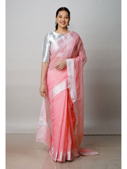 Unnati Silks - Pink Pure Plain Kota Cotton Saree with Unstitched Blouse