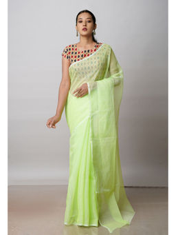 Unnati Silks - Green Pure Plain Kota Cotton Saree with Unstitched Blouse