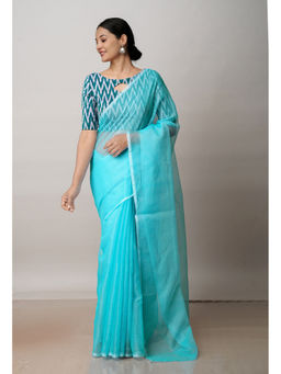 Unnati Silks - Turquoise Pure Plain Kota Cotton Saree with Unstitched Blouse