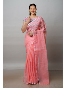 Unnati Silks - Pink Pure Plain Kota Cotton Saree with Unstitched Blouse