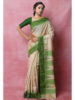 Unnati Silks - Forest Green Pure Bengal Ghicha Tussar Jute Saree with Unstitched Blouse