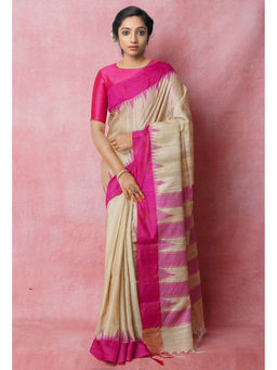 Unnati Silks - Magenta Pink Pure Bengal Ghicha Tussar Jute Saree with Unstitched Blouse