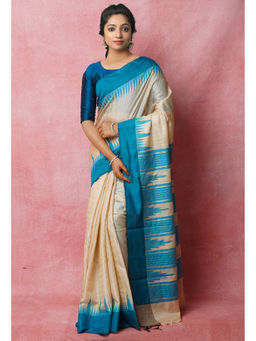 Unnati Silks - Peacock Blue Pure Bengal Ghicha Tussar Jute Saree with Unstitched Blouse