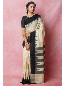 Unnati Silks - Black Pure Bengal Ghicha Tussar Jute Saree with Unstitched Blouse