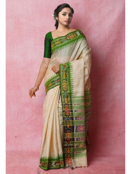 Unnati Silks - Forest Green Pure Bengal Ghicha Tussar Jute Saree with Unstitched Blouse