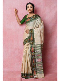Unnati Silks - Dark Green Pure Bengal Ghicha Tussar Jute Saree with Unstitched Blouse