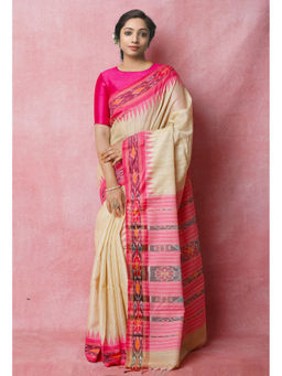 Unnati Silks - Pink Pure Bengal Ghicha Tussar Jute Saree with Unstitched Blouse