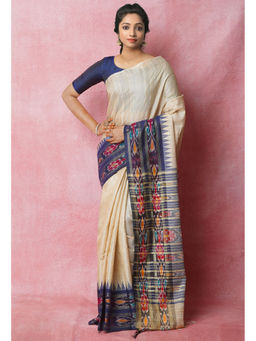 Unnati Silks - Navy Blue Pure Bengal Ghicha Tussar Jute Saree with Unstitched Blouse