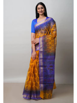 Unnati Silks - Mustard Pure Dyed Printed Kota Cotton Saree with Unstitched Blouse