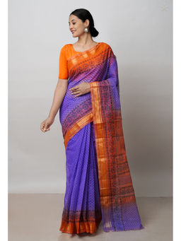 Unnati Silks - Blue Pure Dyed Printed Kota Cotton Saree with Unstitched Blouse