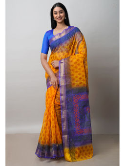 Unnati Silks - Mustard Pure Dyed Printed Kota Cotton Saree with Unstitched Blouse