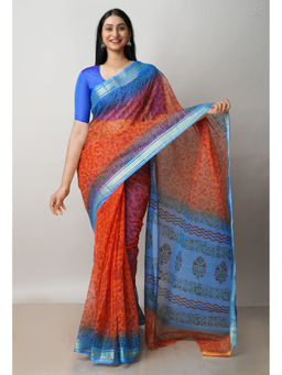 Unnati Silks - Rust Pure Dyed Printed Kota Cotton Saree with Unstitched Blouse