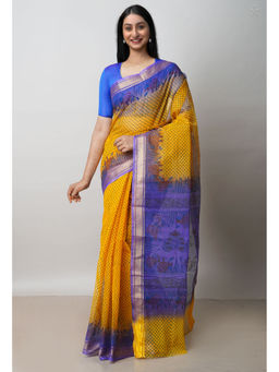 Unnati Silks - Mustard Pure Dyed Printed Kota Cotton Saree with Unstitched Blouse