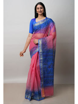 Unnati Silks - Light Pink Pure Dyed Printed Kota Cotton Saree with Unstitched Blouse