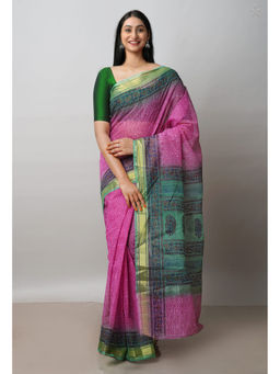 Unnati Silks - Pink Pure Dyed Printed Kota Cotton Saree with Unstitched Blouse