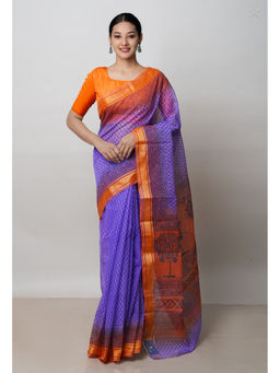 Unnati Silks - Blue Pure Dyed Printed Kota Cotton Saree with Unstitched Blouse