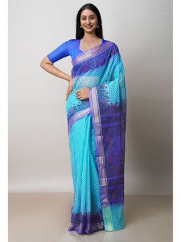 Unnati Silks - Blue Pure Dyed Printed Kota Cotton Saree with Unstitched Blouse
