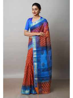 Unnati Silks - Rust Pure Dyed Printed Kota Cotton Saree with Unstitched Blouse