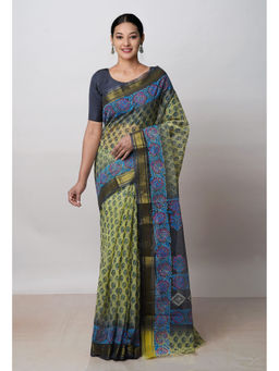 Unnati Silks - Light Green Pure Dyed Printed Kota Cotton Saree with Unstitched Blouse