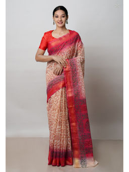 Unnati Silks - Cream Pure Dyed Printed Kota Cotton Saree with Unstitched Blouse
