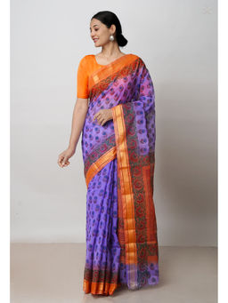 Unnati Silks - Lavender Pure Dyed Printed Kota Cotton Saree with Unstitched Blouse